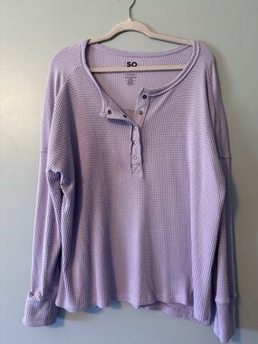 SO Lavender Waffle Henley Long Sleeve Top - Light Purple